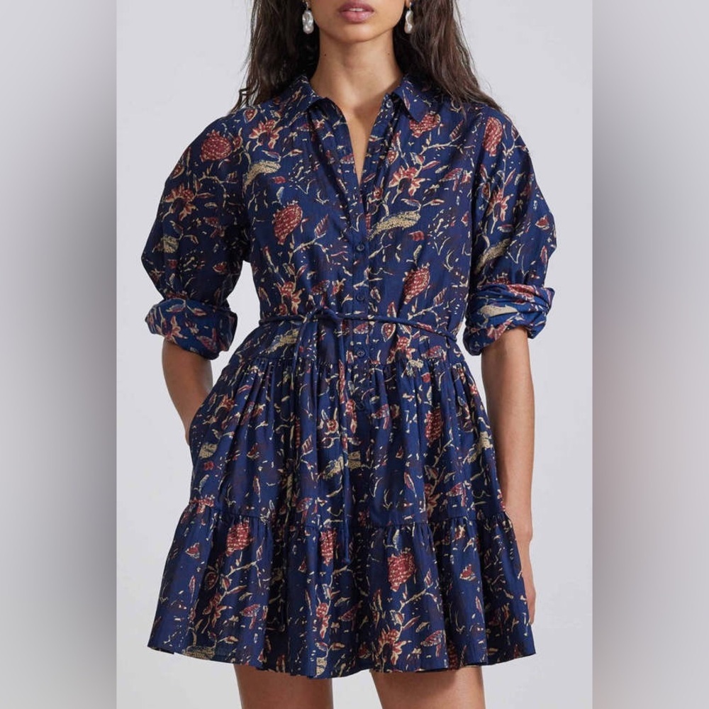 Apiece Apart Dark Blue Floral Long Sleeve Dress‎ - 100% Organic Cotton